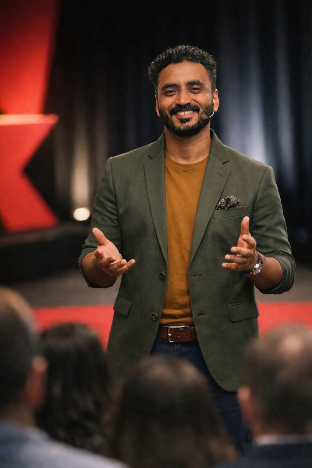 Samad speaking on stage